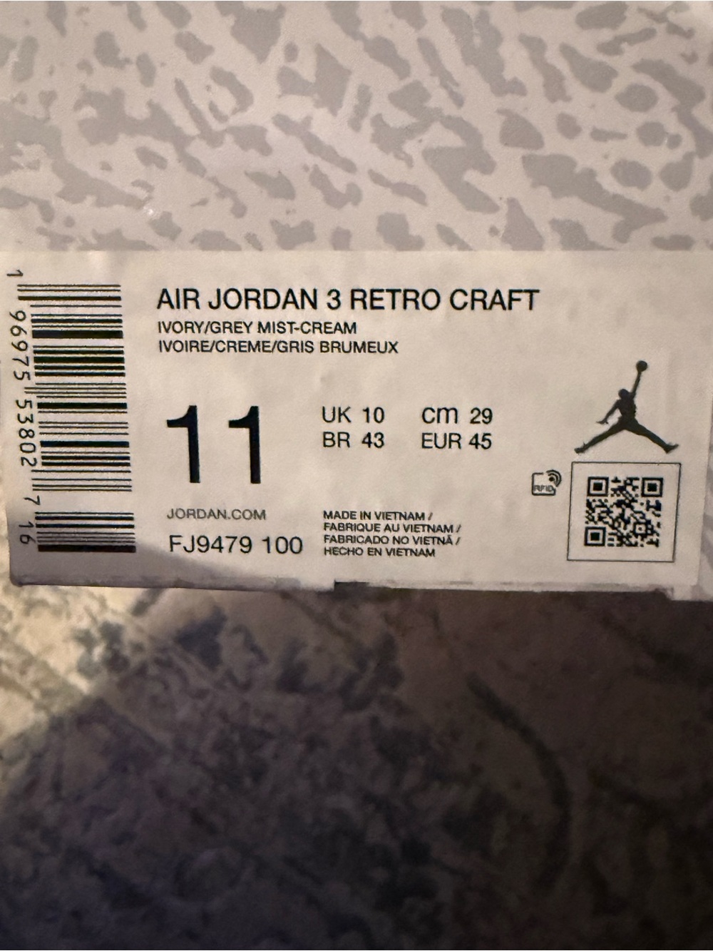 Jordan 3 Retro Craft Ivory- Men's White and Gray Low Top Sneakers - Picture 6 of 6